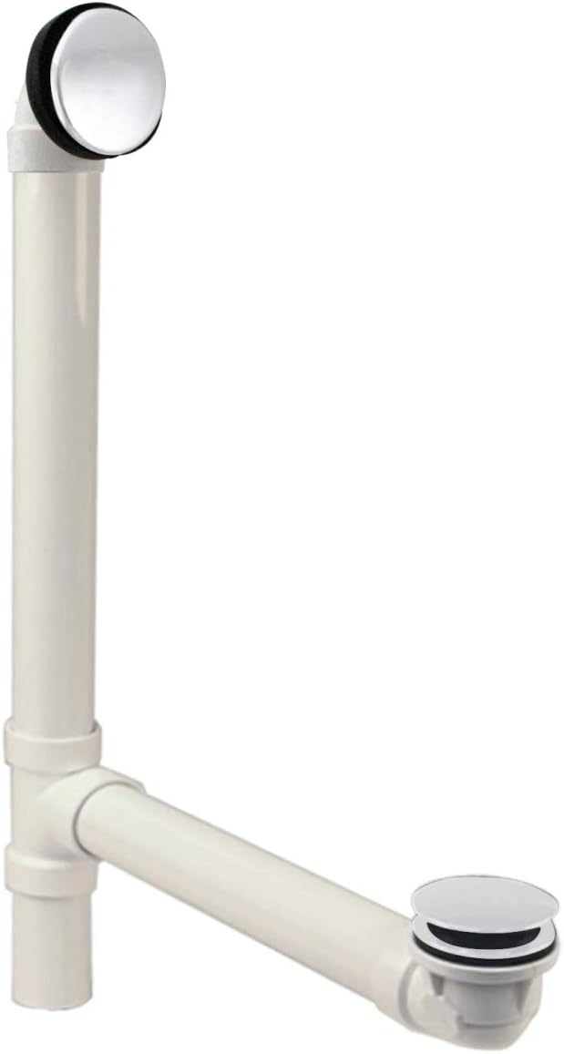 Illusionary 12 & 4 in. Schedule 40 PVC Bath Waste & Overflow with Tip-Toe Bath Drain in Powder Coated White