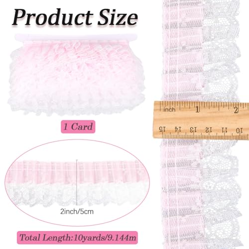GORGECRAFT 2 Inch Wide Pink Pleated Organza Trim for Wedding Dresses Sewing Crafts
