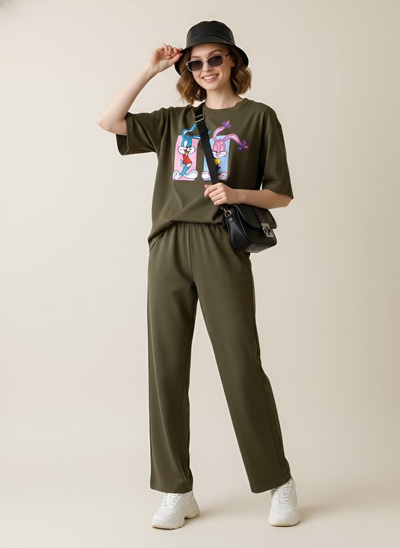 Image of My Swag Women Casual Nightwear Co-Ord Set | Soft Cotton T-Shirt & Pajama with Cartoon Print | Home Wear & Sleep Wear for Ladies