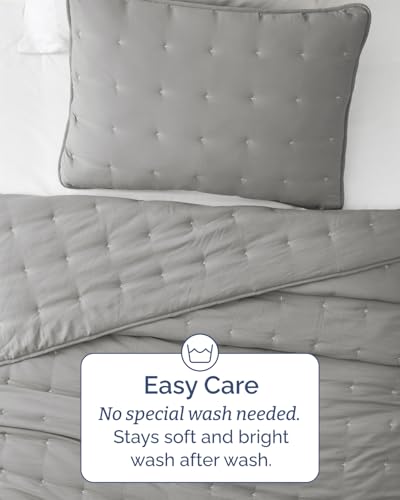 Image of Quilts Twin Size - Bedspread for Twin Size - Lightweight Comforter Set - Quilt Bedding Set for All-Seasons - Ultra Soft, Breathable & Comfy - Summer Coverlet with 1 Pillow Sham - 68 inch x 86 inch, Dark Grey