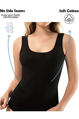 VAVONNE Camisole for Women, All Cotton, Airy Soft Comfy Tank Tops Cami Undershirt (Tank Black, X-Large)