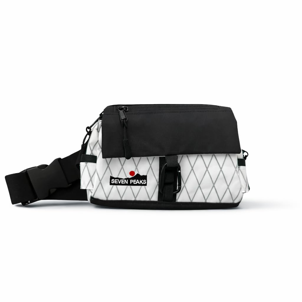 Seven Peaks Sac banane imperméable antivol avec plusieurs compartiments, sac banane de sport réglable pour homme et femme, idéal pour voyage, course, randonnée et cyclisme, Noir & blanc, Décontracté