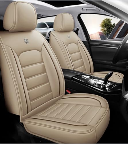 日産 セレナC27 C24 C25 C26〜現行に適用車シートカバー座布団 防水 全天候型汚れ防止 取付簡単 滑り止め 収納便利クッションプロテクター前後席背もたれ耐摩耗性通気PUレザー素材(ベージュ,枕なし)