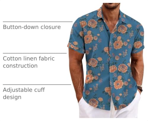 Image of COOFANDY Men's Linen Shirts Short Sleeve Casual Shirts Button Down Shirt for Men Beach Summer Wedding Shirt