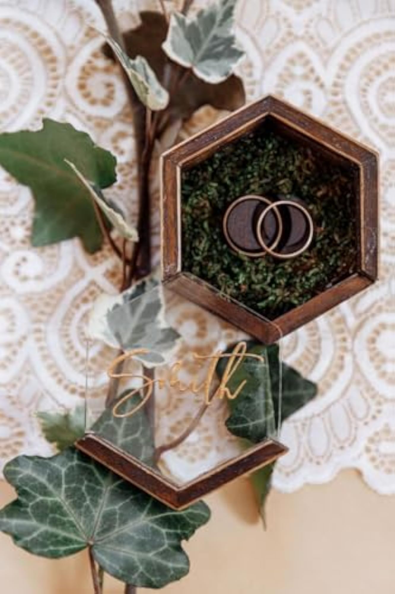 Wood Hexagon Ring Box for Wedding Ceremony