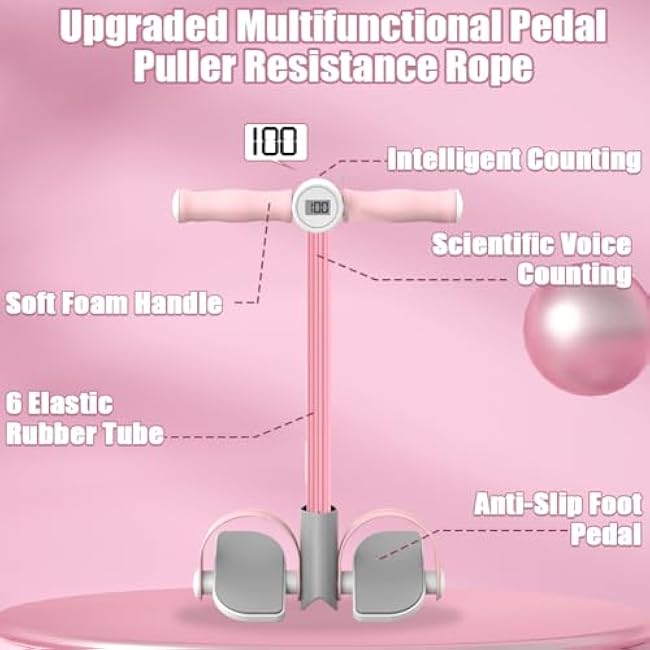 6-Tube Multifunctional Pedal Puller Resistance Rope with 8 Shaped Resistance Band, Foot Pedal Resistance Band, Full Body Workout Fitness Tool for Abdomen, Arm, Leg