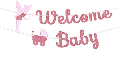Welcome Baby Pink Angel Baby car Flag Bunting Baby Shower Banner Garland Glitter Pink Party Decorations Gender Reveal Boy Girl Party Kid Happy Birthday Party Suppliers