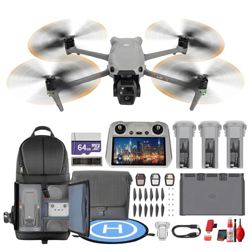 DJI Air 3S Drone with RC 2 Fly More Combo, Dual Camera 4K Drone for Travel Photography, Aerial Video, and Content Creation (CP.MA.00000816.01) + 64GB Card + Backpack + Landing Pad + More (15pc Bundle)