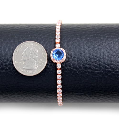 Image of Rose Plated Gold Brass Box Chain Cubic Zirconia Classic Tennis Slider Adjustable Bracelet, Round Big Zircon Charm Give Woman Mom Mother's Day Fashion Crystal Gift