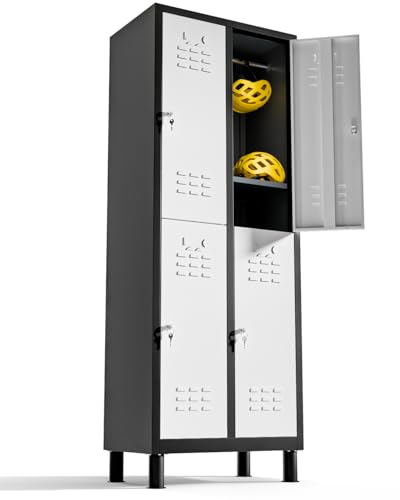 TwinThink Taquillas Vestuario. Taquillas Metalicas de 4 Puertas Taquilla Metalica con Llave Taquillas Vestuario 4 Puertas (1, Blanco/Negro)