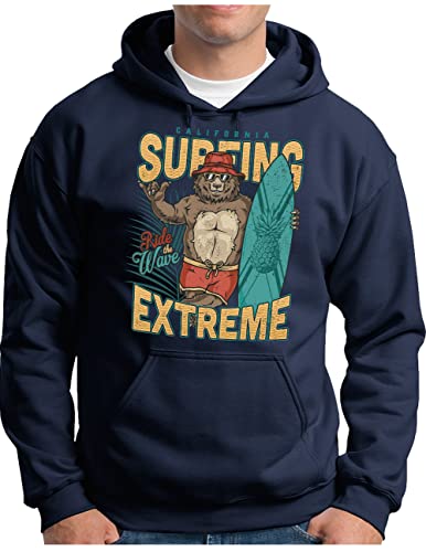 Sweat à capuche Homme OM3 Cali Bear bleu marine pull ample taille L