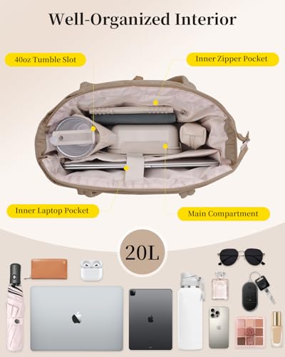 Image of Puffer Tote Bag for Women Handbag Nurse Bag with Cup Holder & Laptop Compartment & Trolley Sleeve for Work Travel
