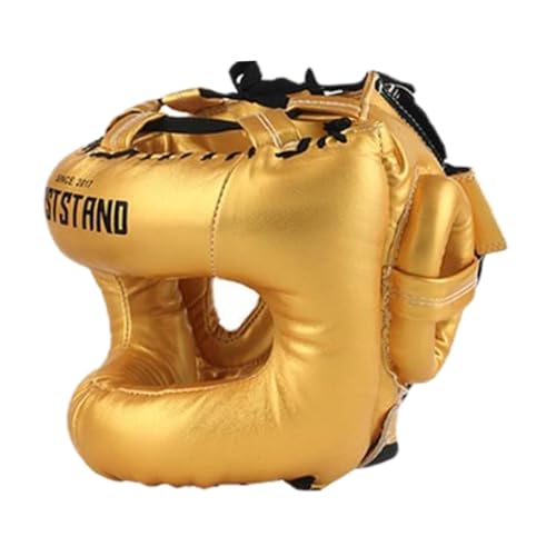 KiBcsLic Casco de Boxeo, Equipo, Casco Acolchado Y Ventilado para Kickboxing, para Boxeo, Grappling, Sparring Y Taekwondo, Oro