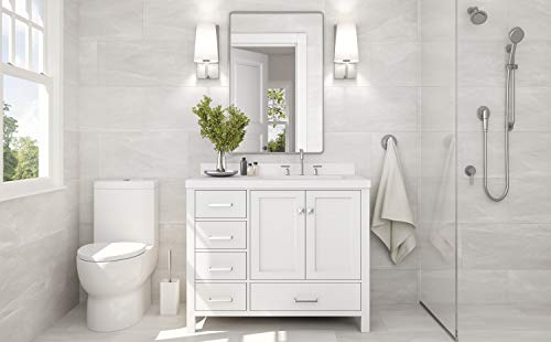 Ariel 37" Inch White Bathroom Vanity W/ 1.5" Edge Pure White Quartz Countertop & Backsplash | Right Rectangular Sink | 2 Soft Closing Doors & 5 Full Extension Dovetail Drawers | Satin Nickel Pulls #TOP1
