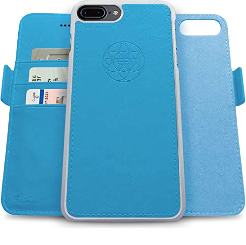 Image of dreem Fibonacci 2-in-1 Wallet Case for Apple iPhone 8 Plus & 7 Plus - Luxury Vegan Leather, Magnetic Detachable Shockproof Phone Case, RFID Card Protection, 2-Way Flip Stand - Sky