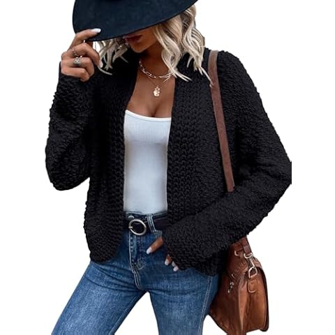Amarmia Women's Long Sleeve Knit Cropped Cardigan Sweaters Casual Drop Shoulder Short Shrugs Sweater Coats Black Cover