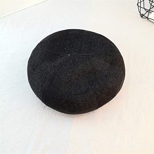 ERCZYO HAT 여성 한국어 봄 여름 얇은 섹션 통기성 베레모 패션 단호박 모자 일본 문인 유입 (COLOR : BLACK SIZE : M)
