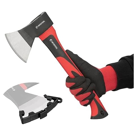 INTERTOOL 15” Hatchet Axe, Small Camp Hand Axe, 1.3 lbs, Wood Chopping, Splitting, Shock Absorbing Fiberglass Anti-Slip Handle HT-0261 Cover