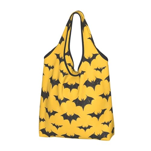 Cool Bat - Bolsas de comestibles reutilizables con impresión negra - Bolsa de comestibles plegable con asas, Negro, 1 PCS