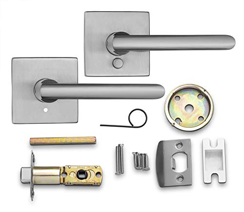 Berlin Modisch Privacy Lever Door Handle Slim Square Easy to Open Locking Lever Set [for Bedroom or Bathroom] Reversible for Right & Left Sided Doors Heavy Duty - Satin Nickel Finish - Thumbnail 4