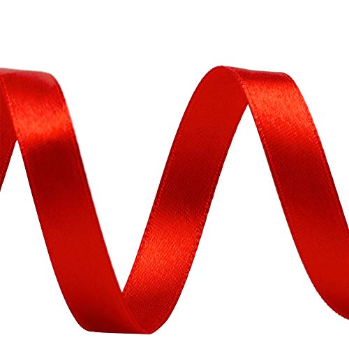 Image of Solid Color Double Faced Red Satin Ribbon 3 /8 inch X 50 Yards, Ribbons Perfect for Crafts, Wedding Decor, Bows Bouquet, Sewing, Christmas Gift Wrapping