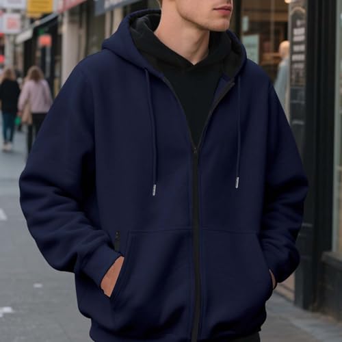 Full Zip Up Hoodies for Men Fashion Loose Fit Jackets Fleece Lined Winter Sweatshirt Warm Coats2