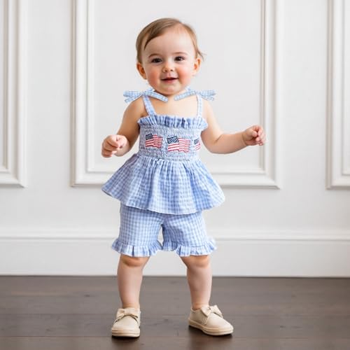 Image of Thorn Tree Toddler Girl Clothes Summer Ruffle Hem Sleeveless Stretchy Top Casual Shorts Cotton Line Outfits
