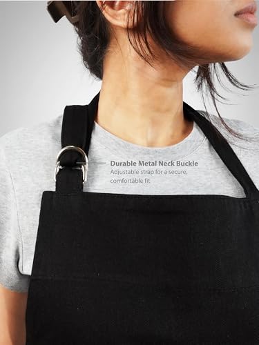 Image of Kitchen Apron - 100% Cotton, Adjustable Neck strap, Large Pocket - Unisex Apron for Men & Women - Cooking, Baking, BBQ, Gardening - Solid Colours, Striped and Checkered Patterns