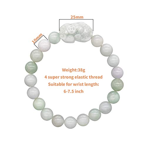 ZenBless Fengshui Wealth Prosperity White Real Jade Bracelet For Women Men 10mm Bead with Pi Xiu/Pi Yao Attract and Good Luck Light Green3