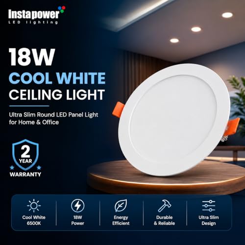 Image of Instapower Polycarbonate Recessed Ceiling Light Ultra Slim Round LED Downlight 2-Year Warranty (Cool White - 18W)