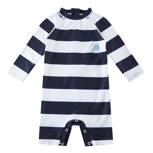 upandfast Combinaison Natation Bébé Garçon 3-36 Mois - Maillot Une Pièce Confortable, Protection UV 50+, Facile À Changer avec Boutons (Grande Bande, 3-6 Mois)