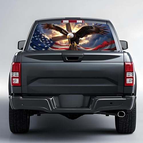 Image of Back Window Decals for Trucks - 65x17.3 in American Flag Window Decal Rear Window Decals for Truck Decor, Creative Truck Rear Window Decal for Personalized Decoration - Eagle-9-S
