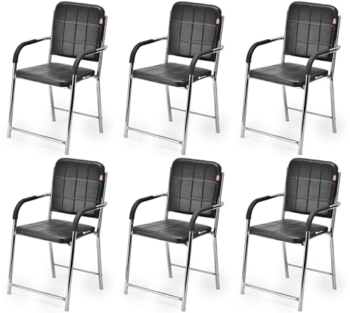 Image of Office Chair Visitor Chair with arm Rest with Steel Frame and Cushioned seat Back, Chair Without Wheels Holds up to 110 kg Heavy Design (1, Black, Standard)