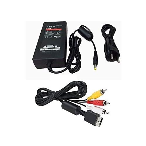 DARLINGTON & Sohns Zubehör Set für Playstation 2 Slim PS2 AC Adapter + TV Fernsehkabel Ladegerät Ladekabel Stromkabel AC Adapter