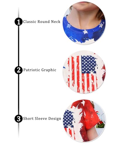 Image of CAZYCHILD Girls American Flag Patriotic Shirt Boys 4th of July Short Sleeves Tshirt USA Clothes for Kids 5-14Y