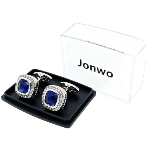 Mancuernillas plateadas con cristal azul cuadradas para hombre miniatura 4
