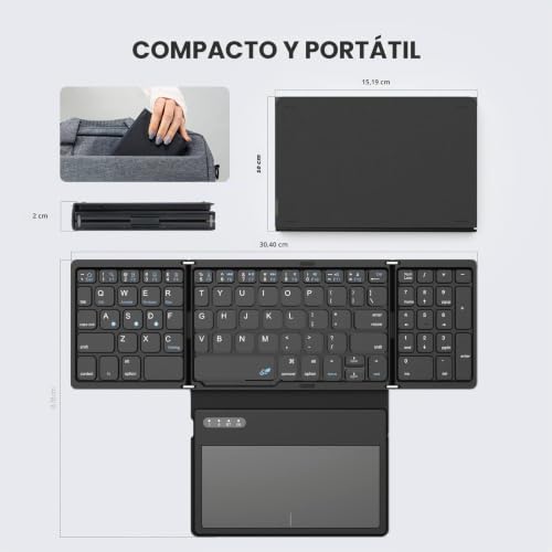 Teclado Bluetooth plegable portátil con panel táctil inalámbrico para Windows 7