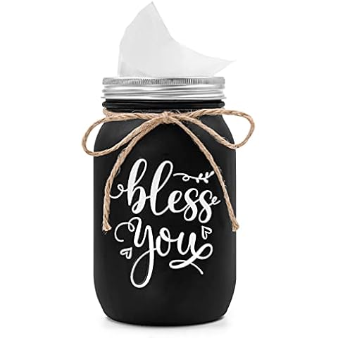 Bless You Mason Jar Tissue Holder Box, Rustic Farmhouse Car Tissue Container Fits Round Tubular Paper Towels in 3 Inches Gifts for Father Dad Car Owner Friends, Home Bathroom Table Decorations Cover