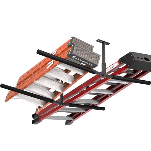 TRUSOON Double Kayak/Ladder Ceiling Storage Rack, Hi Port 2 Ladder Hanger Overhead Garage Kayak Ladder Rack, Holds 200 lbs, Adjustable Height Design, Black