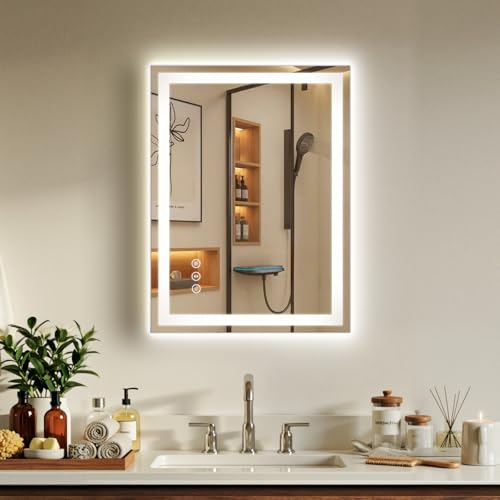 Image of 24x32 LED Bathroom Mirror with Anti-Fog, Backlit & Front Lit, Memory | Stepless Dimmable 3 Color CRI 95+ Shatterproof Tempered Glass ETL Listed for Safety Lighted Bathroom Vanity Mirror for Wall