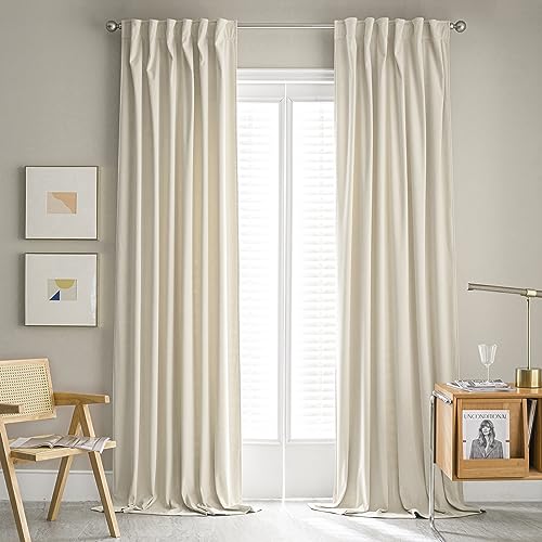 MUMFAS Velvet Curtains 108 Inches Long Tall Ceiling Drapery for Living Room Large Window Curtains & Drapes for Nursery Backdrop, Ivory/Off White, Back Tab Rod Pocket 52x108 Inch 9 FT/Feet Length by MUMFAS - Used condition - US$43.82