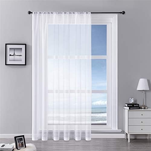 MRTREES Cortina Vsillo Cocina 1 Piezas Cortinas a Medida Blanco Cortinas Cortas Blancas para Ventana Visillos Habitacion Translucidos de Lino Efecto con Rod Bolsillo