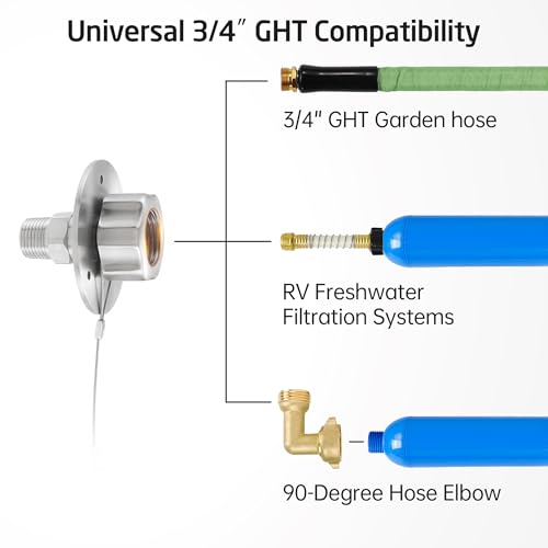 Image of KES All Metal RV Water Inlet Connection with Check Valve, 18 /8 Stainless Steel RV City Water Inlet Replacement, Upgraded Leak-Proof Design for Camper, Trailer, Marine & Boat, Brushed Finish, RWI200-BS