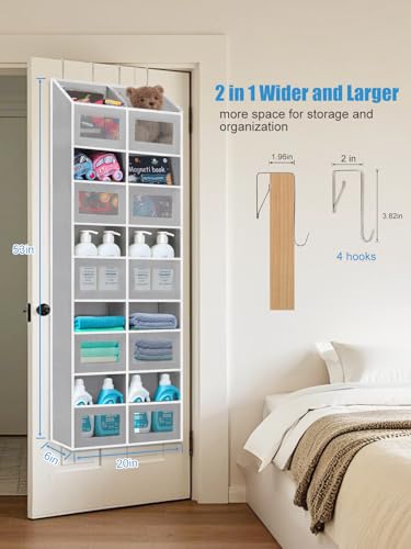 Over-the-Door-Organizer-Hanging-10-Compartments-80-lbs-Load-Behind-Door-Stuffed-Animal-Storage-Extra-Large-Toys-Storage-Organization-for-Bedroom-Bathroom-Closet-Nursery-Shoes-Diaper-grey
