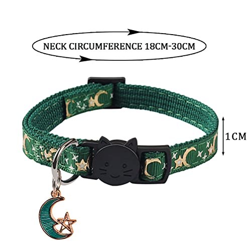 2 Pcs Pet Collars, Gold Moons and Stars Cat Collar with Pendant Adjustable Quick Release Safety Breakaway Dog Collar(Green+Black) - Image 4