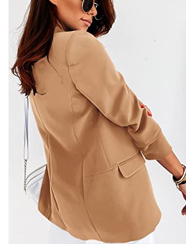 Langwyqu Womens Casual Open Front Blazers Long Sleeve Work Office Jacket Blazer Khaki #TOP3