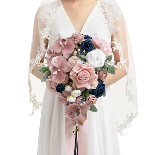 Ling's Moment Pink Blue Bridal Bouquet