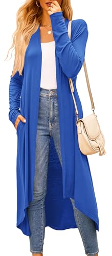 Image of Newchoice Womens Long Cardigan Summer Casual Draped Open Front Lightweight Long Sleeve Cardigan Duster with Pockets