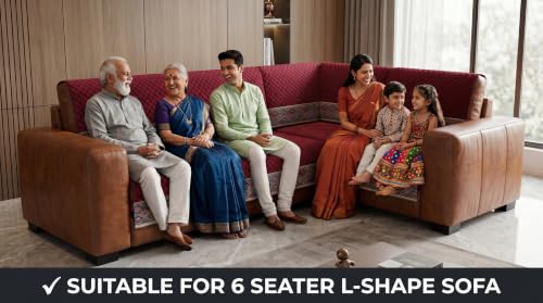 Image of KINGLY L-Shape Sofa Cover 6 Seater 3+3 Velvet Full Cover - Maroon | Fully covered quilted velvet slipcover, washable anti-slip furniture protector, L-type corner sofa cover for living room