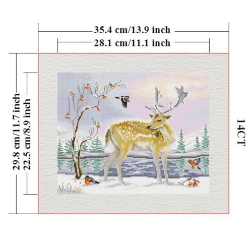 Image of ITSTITCH Stamped Cross Stitch Kits - Full Range of Embroidery Patterns for Beginners or Adults,14 CT 2 Strands DIY Counted Needlepoint Arts Craft-Deer and Birds 13.7x11.8 inch